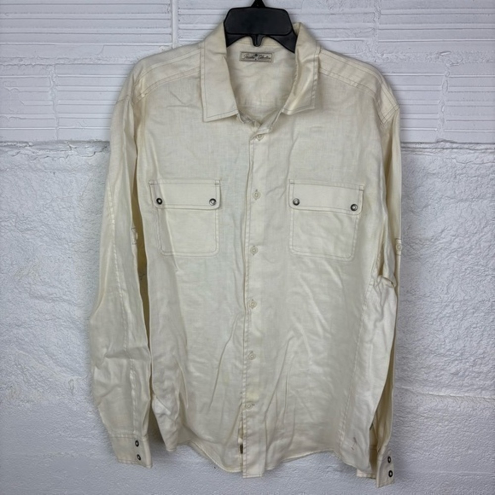 PARADISE COLLECTION 100% linen Cream Button-Up Shirt size XL